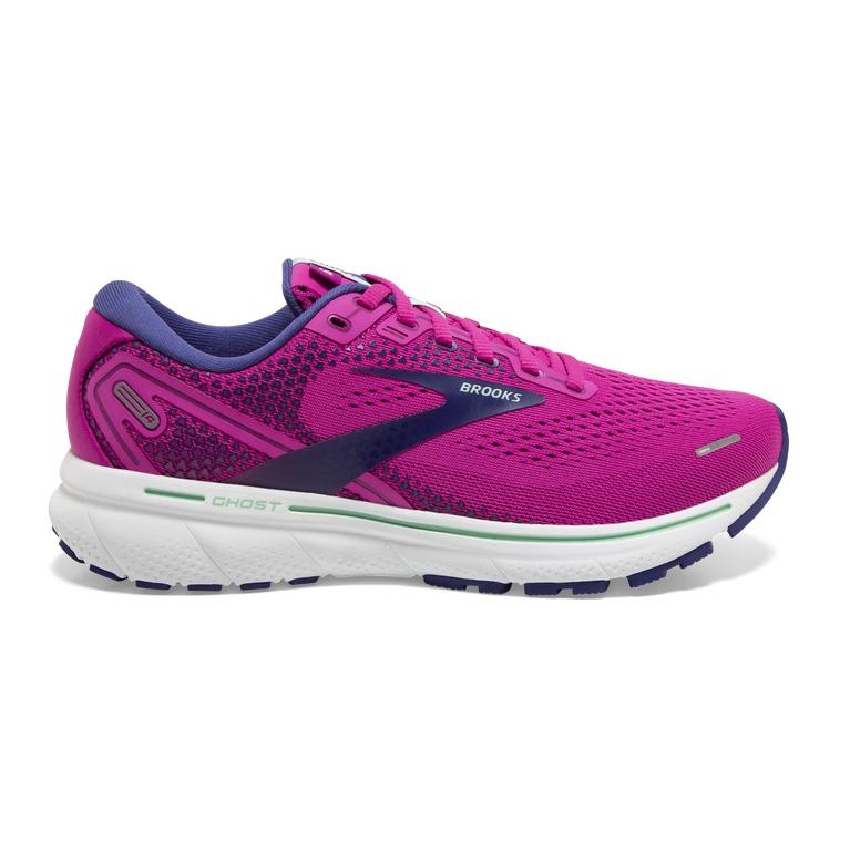 Brooks Ghost 14 Cushioned Road Running Shoes - Women's - Fuschia/Yucca/Navy/MediumVioletRed (26953-R